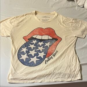 The Rolling Stones Cream Tee with Red and Blue Graphic